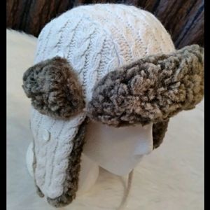 Bomber Quilted trapper Aviator ear flaps Hat Sherpa Trim OFF WHITE